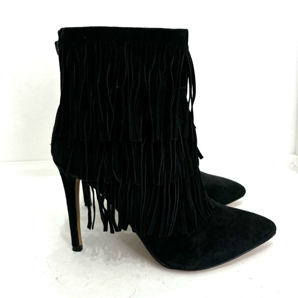 Steve Madden Flapper Black Suede Fringed Boots Sz 7M - Picture 5 of 14